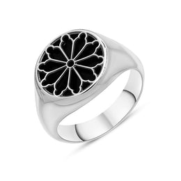 Sterling Silver Whitby Jet Whitby Abbey Window Large Round Ring R1257