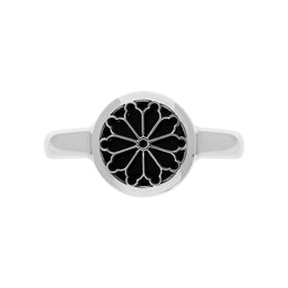 Sterling Silver Whitby Jet Whitby Abbey Window Small Round Ring