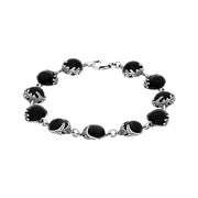 Sterling Silver Whitby Jet Acanthus Leaf Bracelet