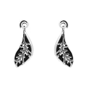 Sterling Silver Whitby Jet Acanthus Leaf Drop Earrings, E1584