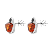 Sterling Silver Whitby Jet Amber Half Moon Round Stud Earrings
