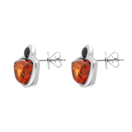 Sterling Silver Whitby Jet Amber Half Moon Round Stud Earrings