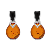 Sterling Silver Whitby Jet Amber Triangle Top Round Drop Earrings E1651