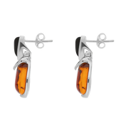 Sterling Silver Whitby Jet Amber Triangle Top Round Drop Earrings E1651_2