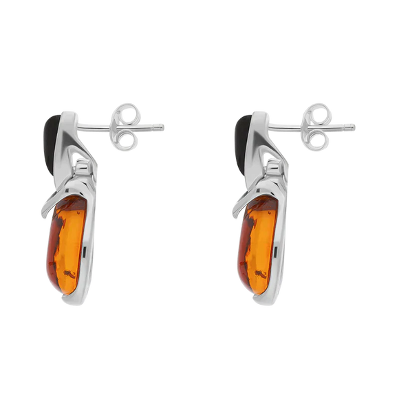Sterling Silver Whitby Jet Amber Triangle Top Round Drop Earrings E1651_2