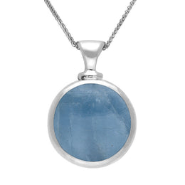 Sterling Silver Whitby Jet Aquamarine Double Sided Round Dinky Fob Necklace, P218.
