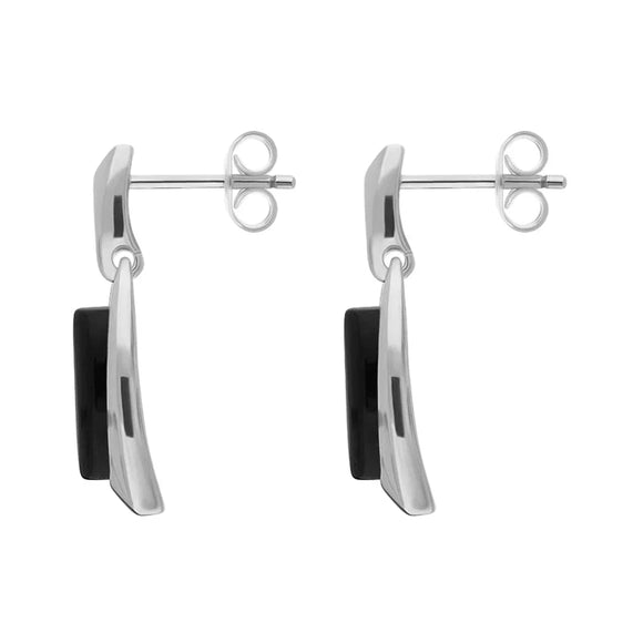Sterling Silver Whitby Jet Barrel Drop Earrings, E974._2