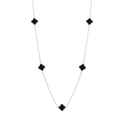 Sterling Silver Whitby Jet Bloom Four Leaf Clover Ball Edge Necklace, N1154