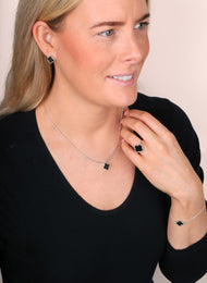 Sterling Silver Whitby Jet Bloom Four Leaf Clover Ball Edge Ring, R1264