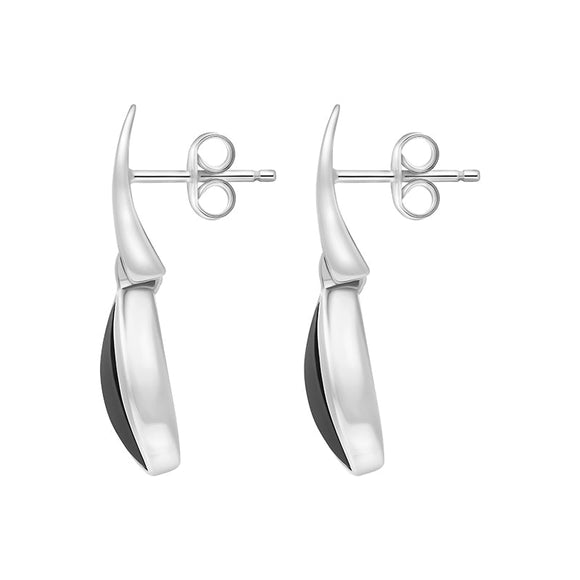 Sterling Silver Whitby Jet Curved Pear Drop Earrings