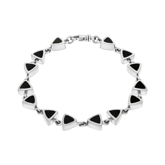 Sterling Silver Whitby Jet Curved Triangle Bracelet