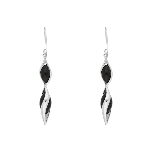 Sterling Silver Whitby Jet Double Graduated Twist Drop Earrings E1791