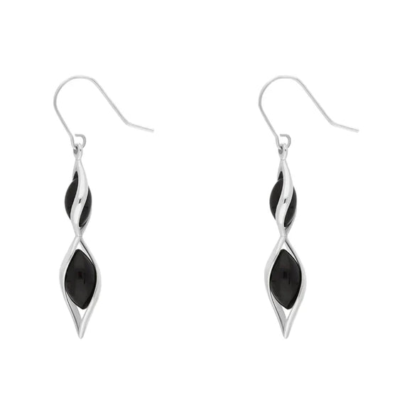 Sterling Silver Whitby Jet Double Graduated Twist Drop Earrings E1791