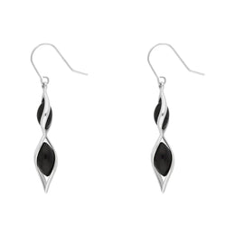 Sterling Silver Whitby Jet Double Graduated Twist Drop Earrings E1791