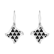 Sterling Silver Whitby Jet Filigree Trefoil Square Drop Earrings, E1598