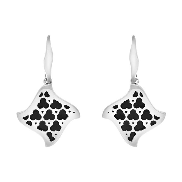 Sterling Silver Whitby Jet Filigree Trefoil Square Drop Earrings, E1598