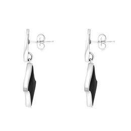 Sterling Silver Whitby Jet Filigree Trefoil Square Drop Earrings