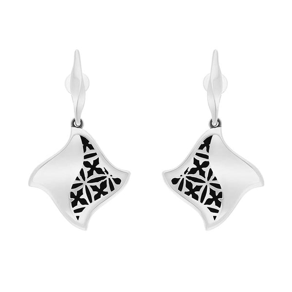 Sterling Silver Whitby Jet Filigree Gothic Square Drop Earrings, E1589