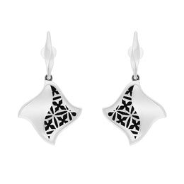 Sterling Silver Whitby Jet Filigree Gothic Square Drop Earrings, E1589