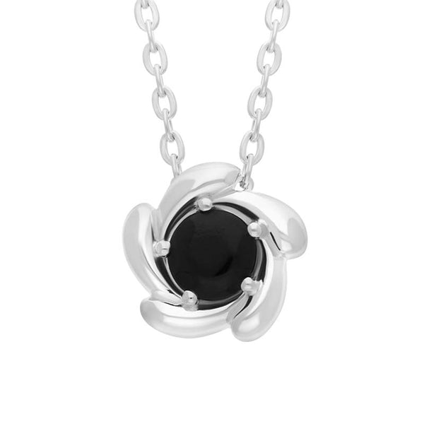 Sterling Silver Whitby Jet Flower Necklace P3708