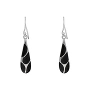 Sterling Silver Whitby Jet Four Stone Slim Tear Drop Earrings E594