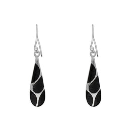 Sterling Silver Whitby Jet Four Stone Slim Tear Drop Earrings E594