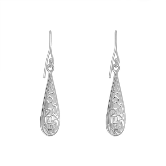 Sterling Silver Whitby Jet Four Stone Slim Tear Drop Earrings E594_3