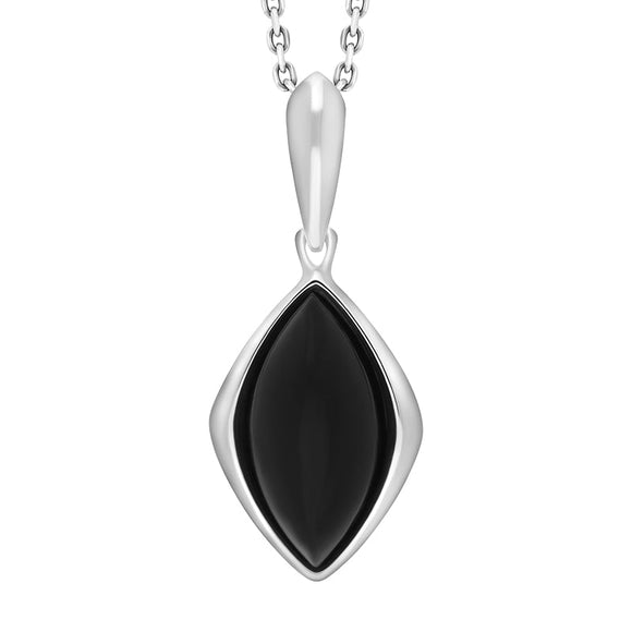 Sterling Silver Whitby Jet Framed Marquise Necklace, P2172