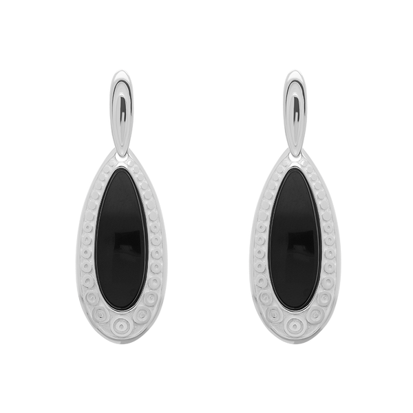 Sterling Silver Whitby Jet Graduated Pear Drop Earrings E2584