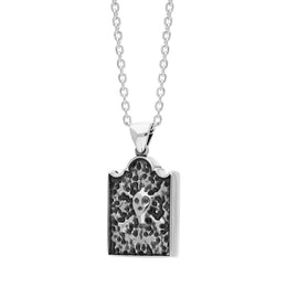 Sterling Silver Whitby Jet Gravestone Skull and Crossbones Large Pendant