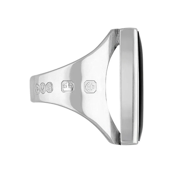 Sterling Silver Whitby Jet Hallmark Medium Square Ring