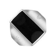Sterling Silver Whitby Jet Hallmark Small Oblong Ring, R221_FH.