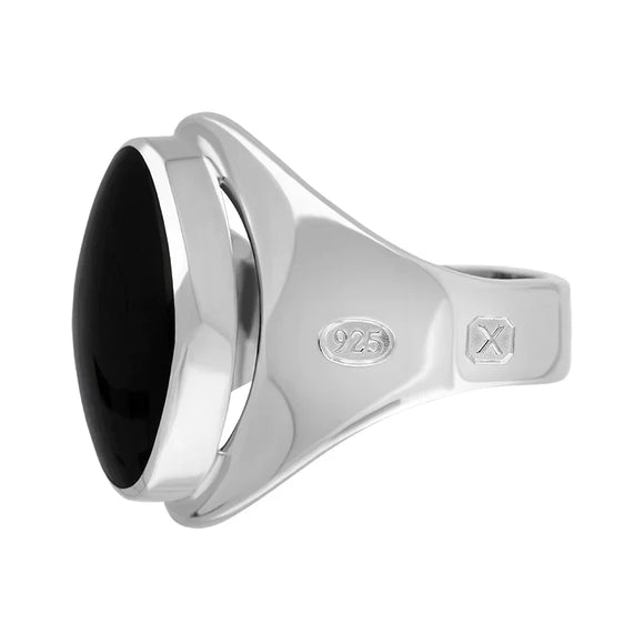 Sterling Silver Whitby Jet Hallmark Small Oval Ring