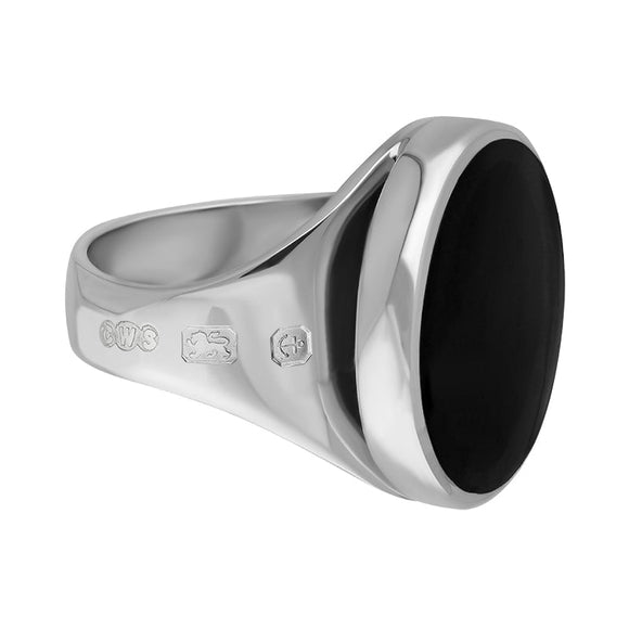 Sterling Silver Whitby Jet Hallmark Small Round Ring