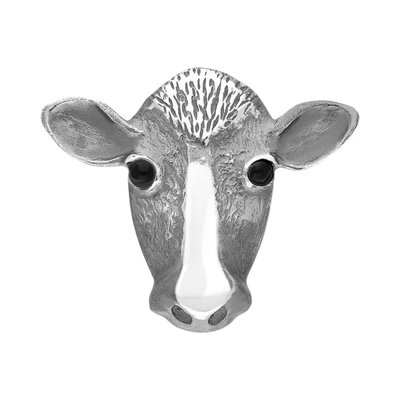 Sterling Silver Whitby Jet Large Cow Bar Brooch M376