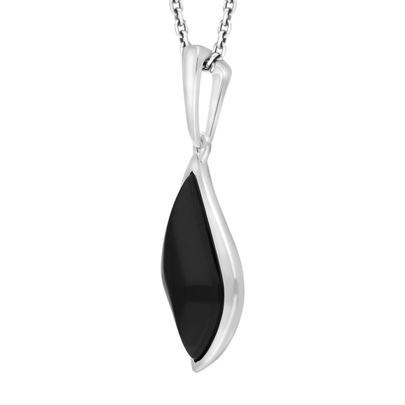 Sterling Silver Whitby Jet Leaf Shape Necklace