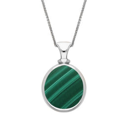 Sterling Silver Whitby Jet Malachite Small Double Sided Pear Fob Necklace, P220.