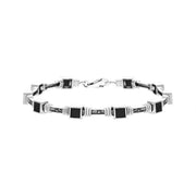 Sterling Silver Whitby Jet Marcasite Square Stone Bracelet