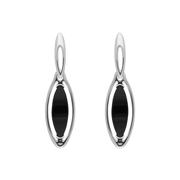 Sterling Silver Whitby Jet Marquise Open Edge Drop Earrings E1560