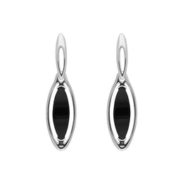 Sterling Silver Whitby Jet Marquise Open Edge Drop Earrings E1560