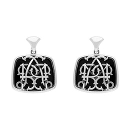Sterling Silver Whitby Jet Mary Modena Drop Earrings, E1608