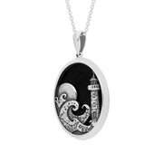 Sterling Silver Whitby Jet Whitby Lighthouse Oval Necklace