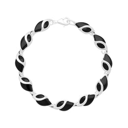 Sterling Silver Whitby Jet Open Top Leaf Bracelet