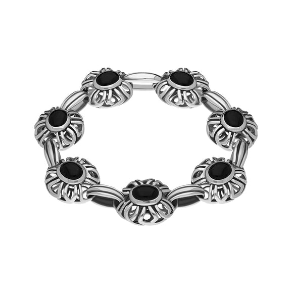 Sterling Silver Whitby Jet Openwork Bracelet D