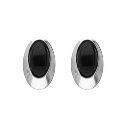 Sterling Silver Whitby Jet Oval Offset Stud Earrings E1659