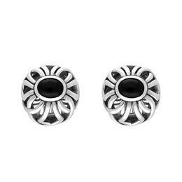 Sterling Silver Whitby Jet Oval Omega Clip Earrings D GAL0057JE