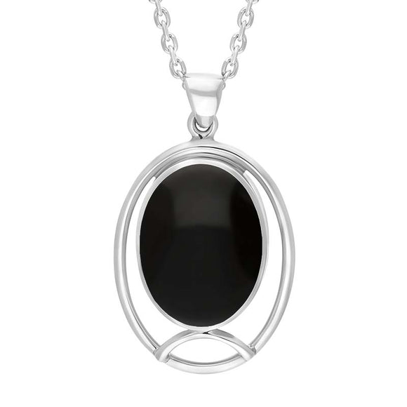 Sterling Silver Whitby Jet Oval Open Frame Necklace Punq0007414