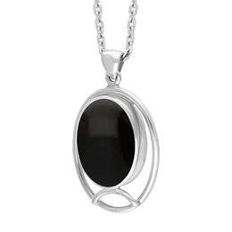 Sterling Silver Whitby Jet Oval Open Frame Necklace Punq0007414