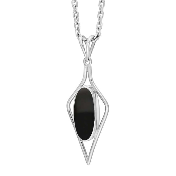 Sterling Silver Whitby Jet Oval Open Frame Necklace Punq0007657