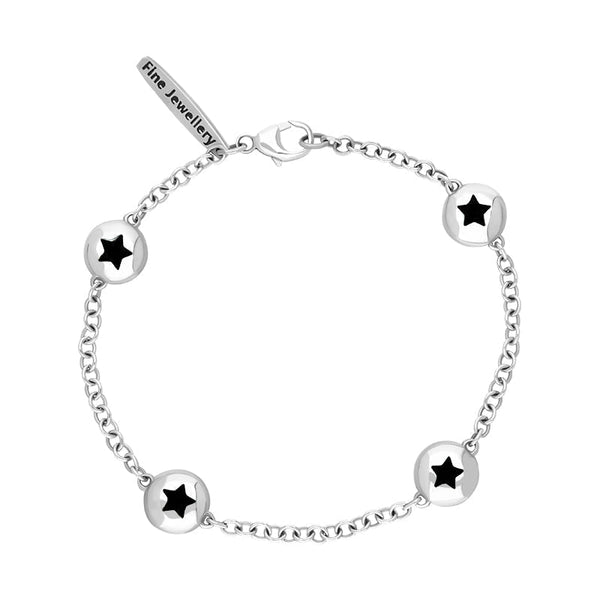 Sterling Silver Whitby Jet Oval Star Detail Four Stone Bracelet, B796.